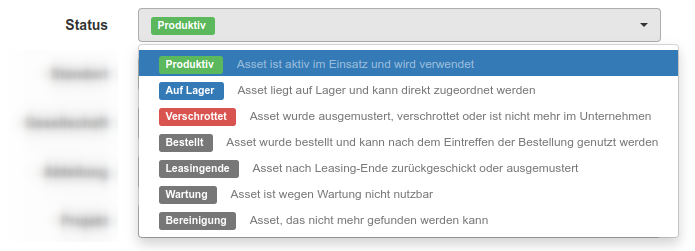 Auswahl des Status