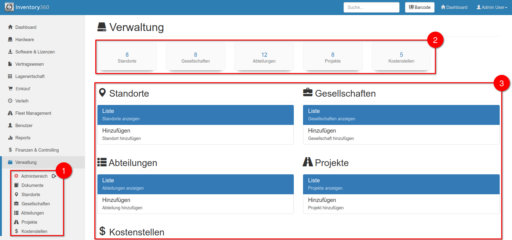 Aufbau des Verwaltungsbereichs