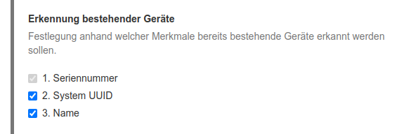 Einstellungen zur Erkennung bestehender Geräte