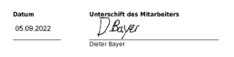 Vorschau des Datums und der Unterschrift