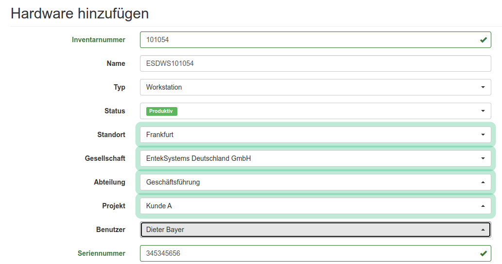 Automatische Zuordnung bei Benutzerauswahl