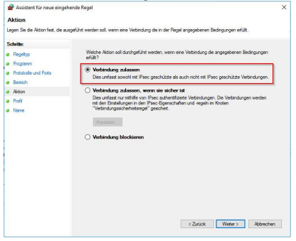 Verbindung für neue Regel definieren