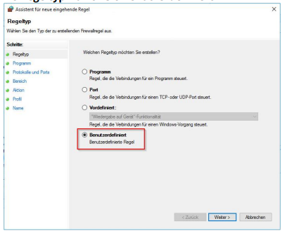 Typ für neue Regel auswählen