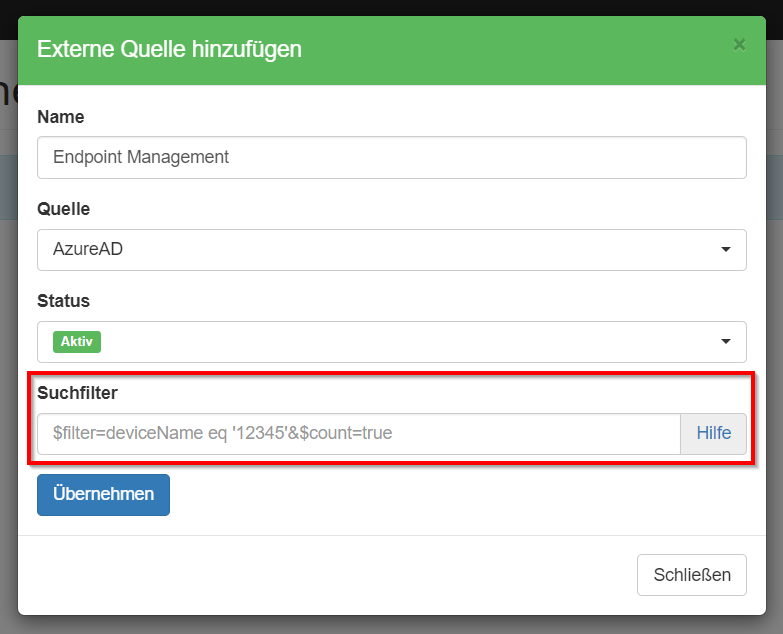 Intune - Zusätzlicher Suchfilter