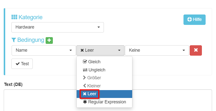 Benachrichtigung - Neue Abfragebedingung "Leer"
