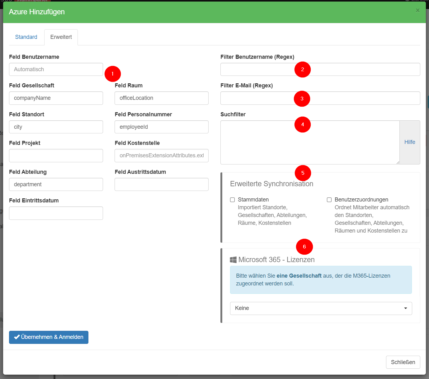 Erweiterte Konfiguration für den Azure AD Zugriff