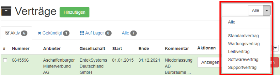 Filter nach Vertragstypen