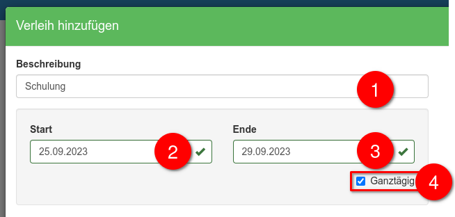 Grundlegende Verleih Informationen