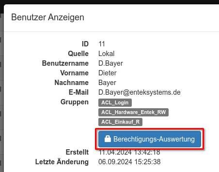 Zugriff auf Berechtigungs-Auswertung