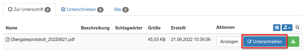 Unterschreiben eines Dokuments