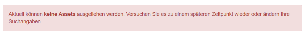 Hinweismeldung für Verleih-Anfragen
