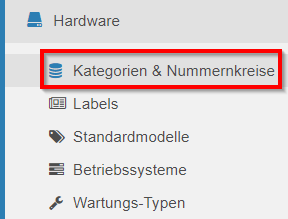 Einstellungen - Hardware Kategorien & Nummernkreise
