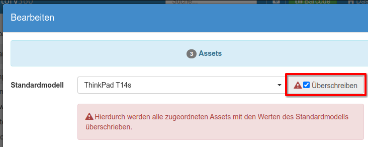Überschreiben von Standardmodell mit Attributen per Sammel-Aktion