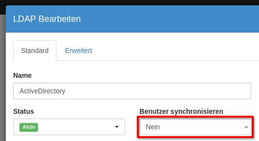 Deaktivierung der LDAP Benutzersynchronisation