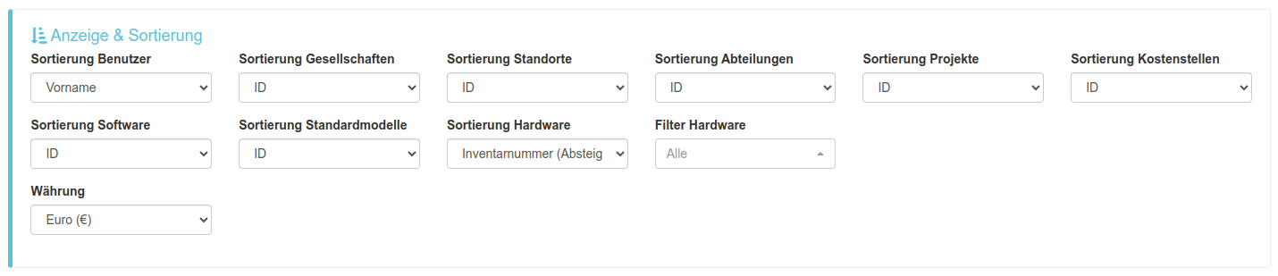 Einstellungsoptionen - Anzeige & Sortierung