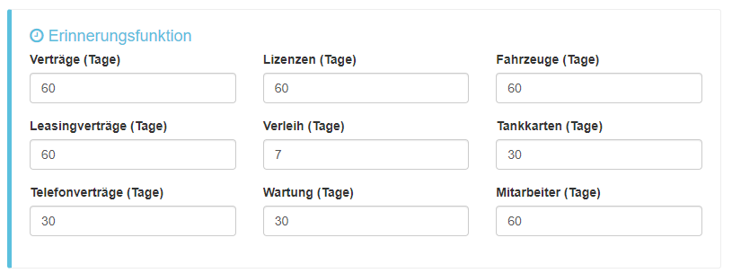 Einstellungsbereich Erinnerungsfunktionen
