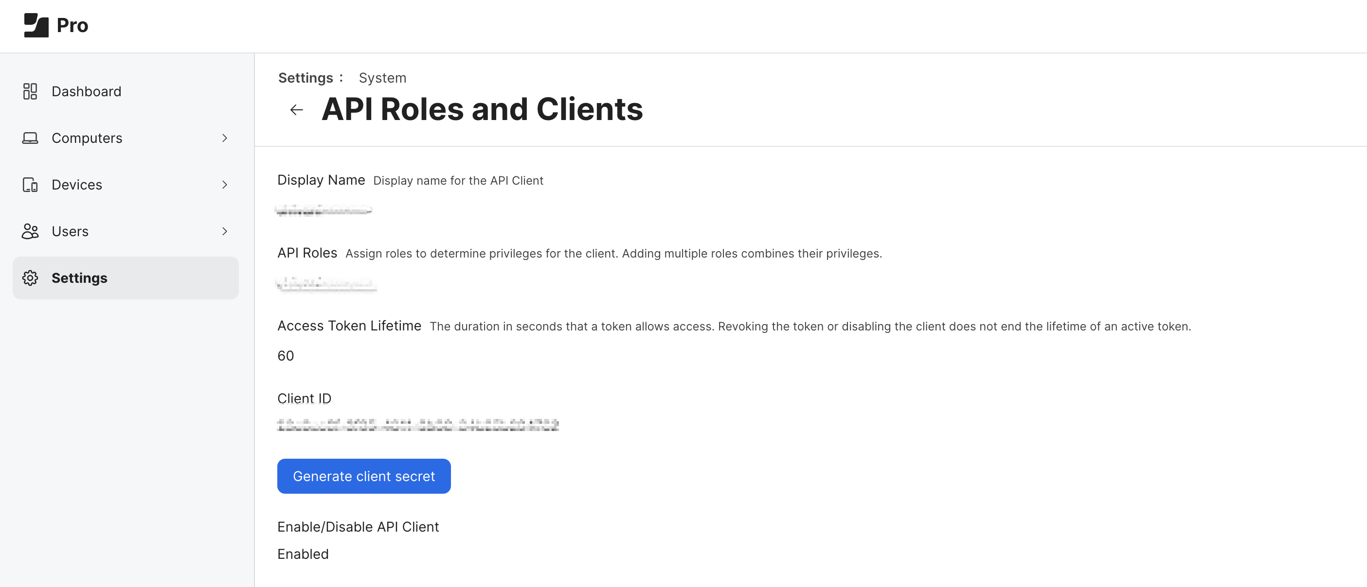 Client ID nach Erstellung des Clients