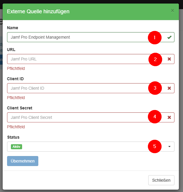 Jamf Pro als externe Quelle hinzufügen