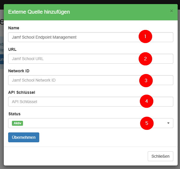 Jamf School als externe Quelle hinzufügen