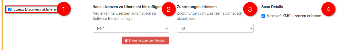 Einstellungsoptionen Lizenz Erkennung