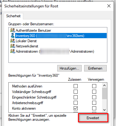 Erweiterte Berechtigungen öffnen