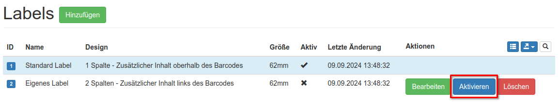 Eigenes Label als Standard setzen