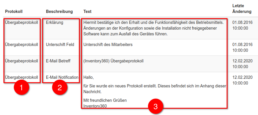 Übersicht der Textbausteine