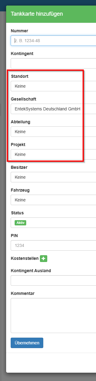 Stammdaten bei Tankkarten