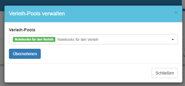Dialog zur Verwaltung der Verleih-Pools
