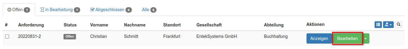 Anforderung bearbeiten