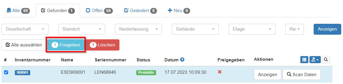 Freigabe in der Inventur-Prüfung