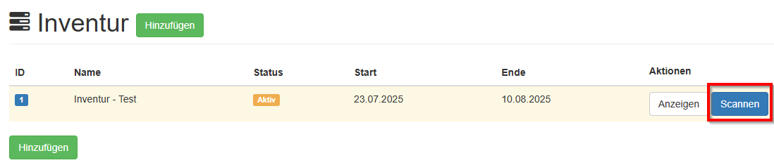 Aktiver Scannen Button zum Starten des Prozesses