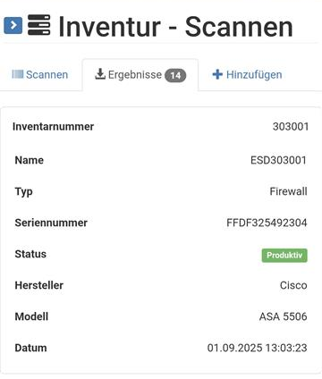 Auflistung der Ergebnisse des jeweiligen Inventur-Personals