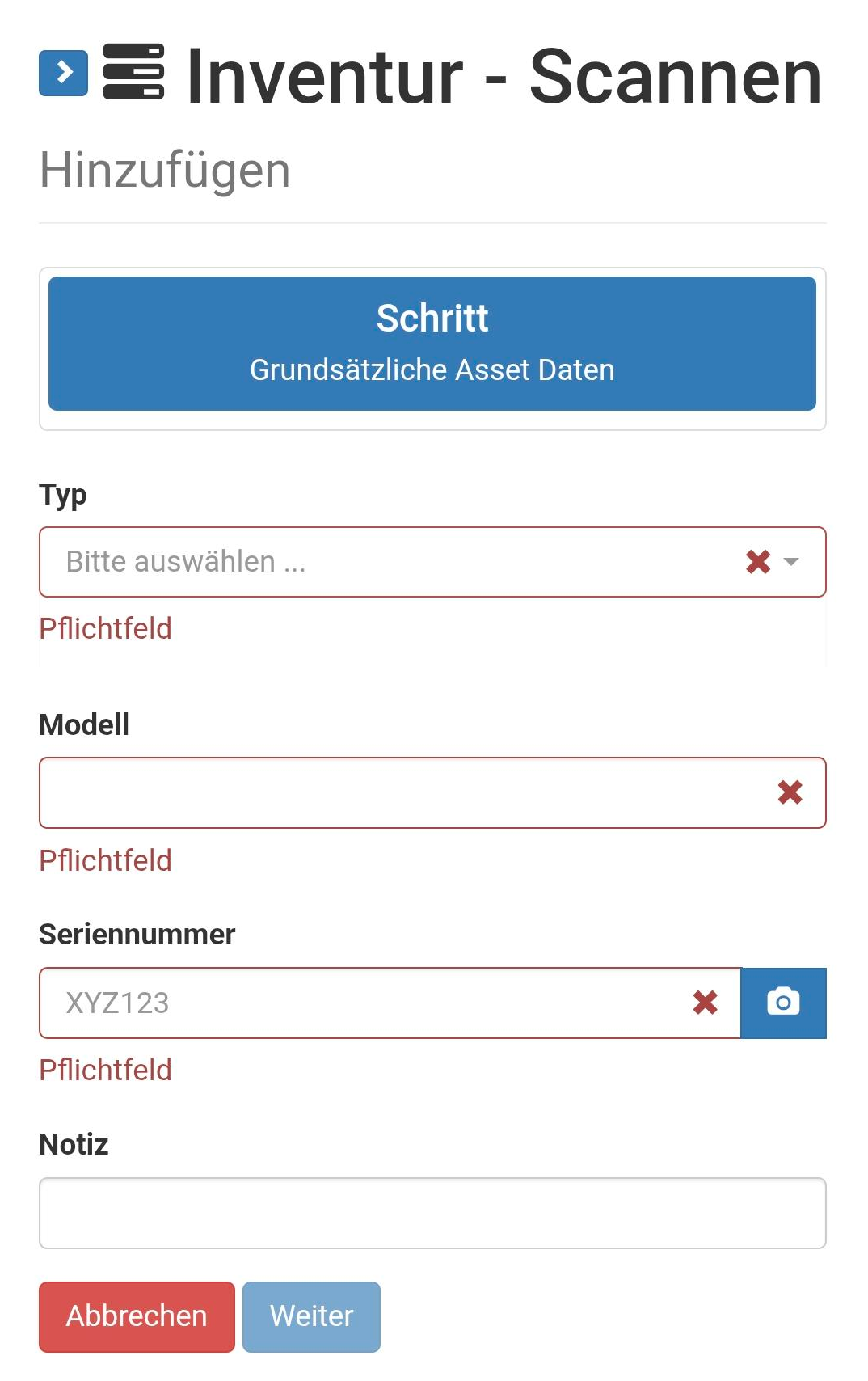 Schritt - Grundsätzliche Asset Daten