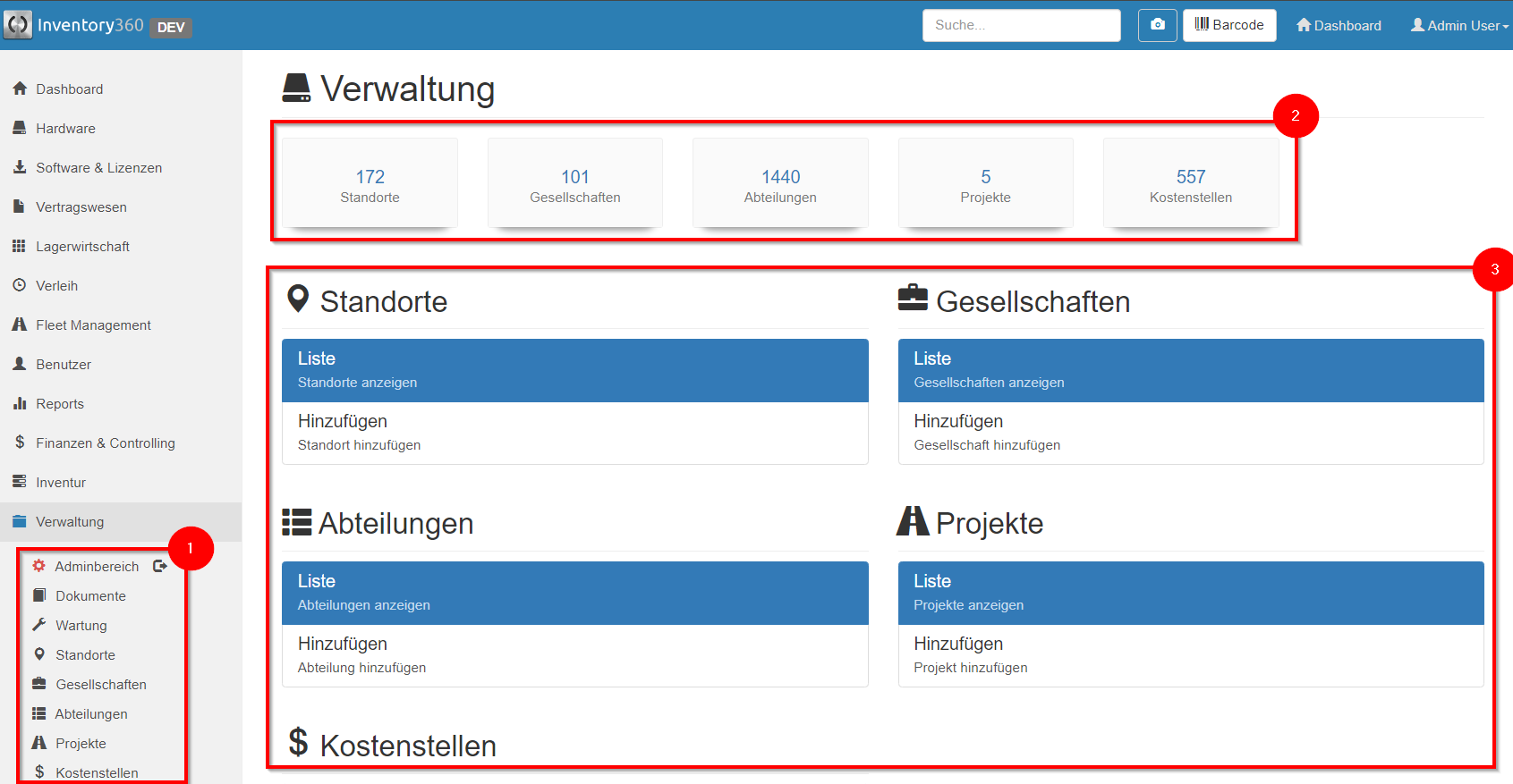 Aufbau des Verwaltungsbereichs