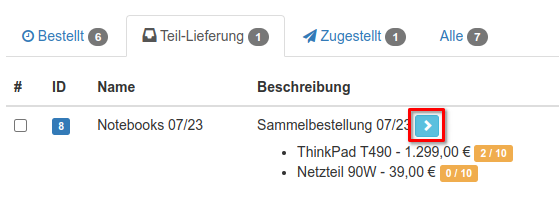 Auflisten der Bestellungs-Positionen