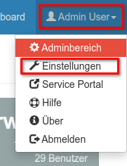 Aufruf der Benutzereinstellungen