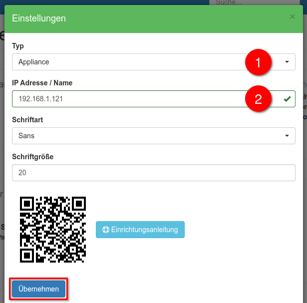 Konfiguration auf Netzwerkbox