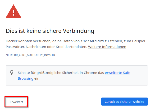 Warnmeldung beim Aufruf