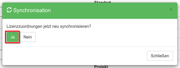 Lizenzzuordnungen neu synchronisieren