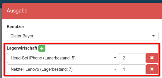 Anpassung der Mengen und Lagerartikel