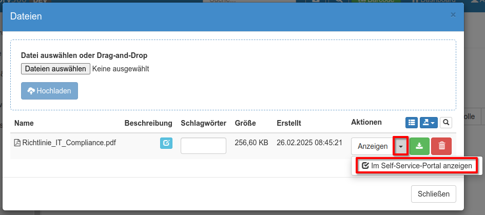 Freigabe einer Datei im Self-Service-Portal