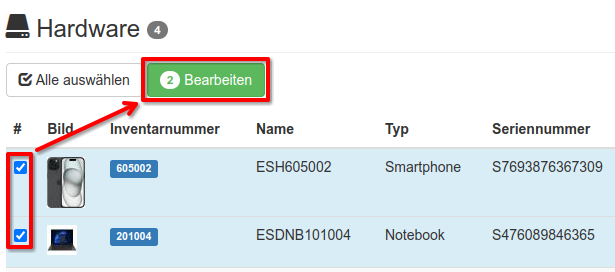 Sammel-Aktionen für zugewiesene Hardware Assets