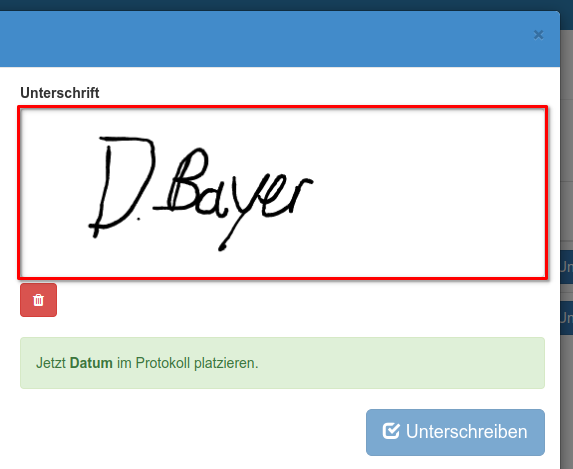 Eingabe der Unterschrift