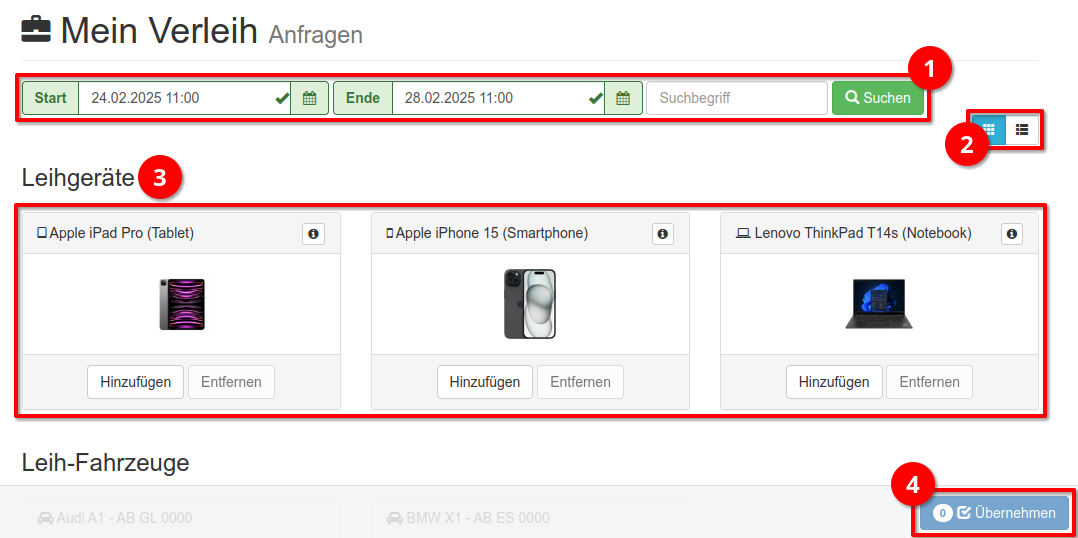 Übersicht - Verleih-Anfragen
