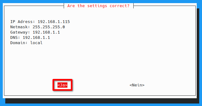 Bestätigung der Netzwerkkonfiguration