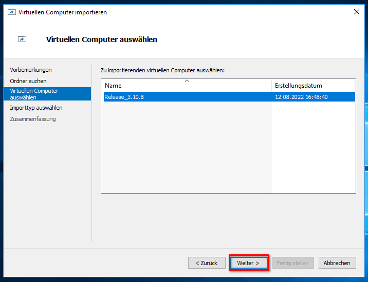 Schritt 3 - Virtuellen Computer auswählen