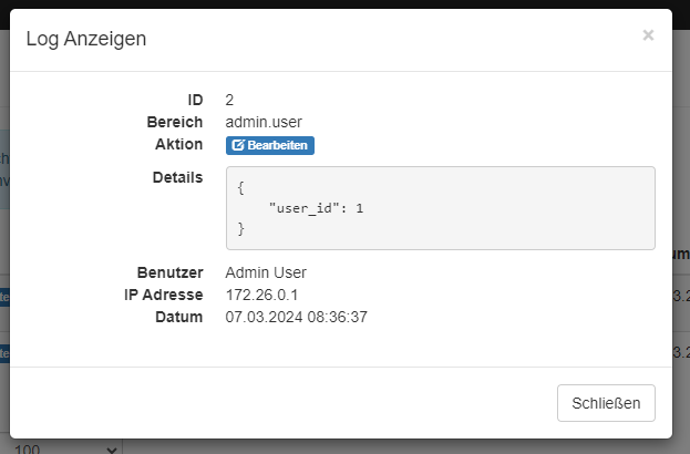 Details eines Audit Log Eintrags