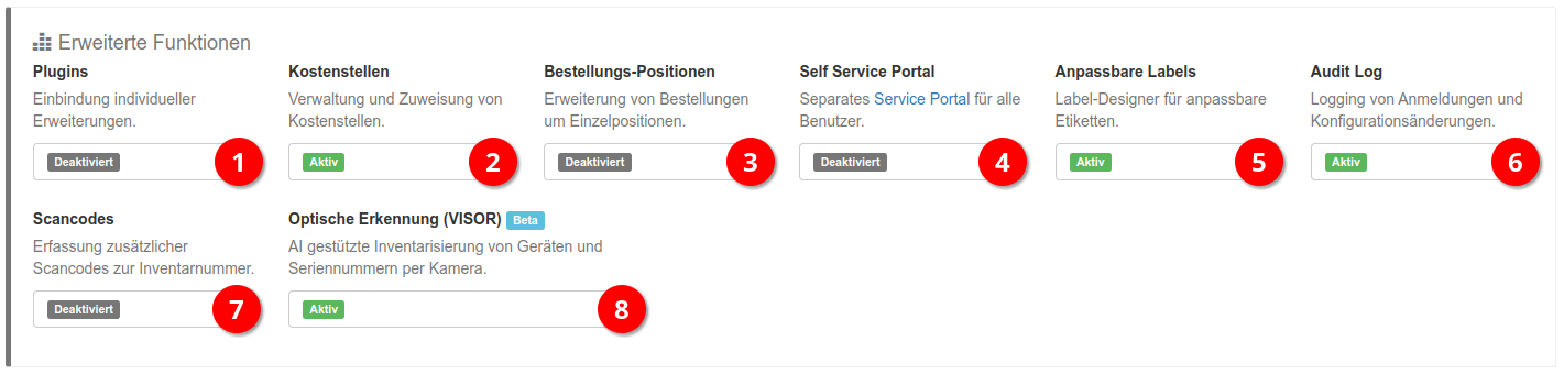 Aktivierung / Deaktivierung der erweiterten Funktionen