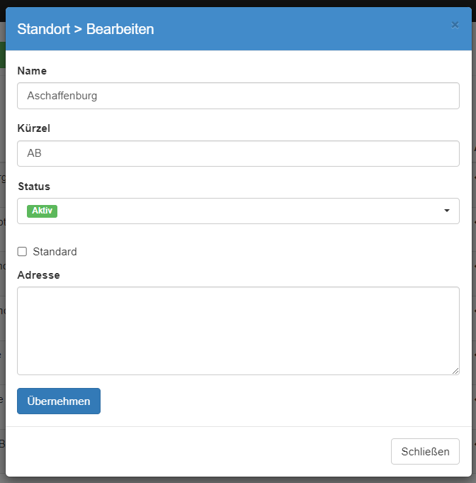 Bearbeitung eines Standortes